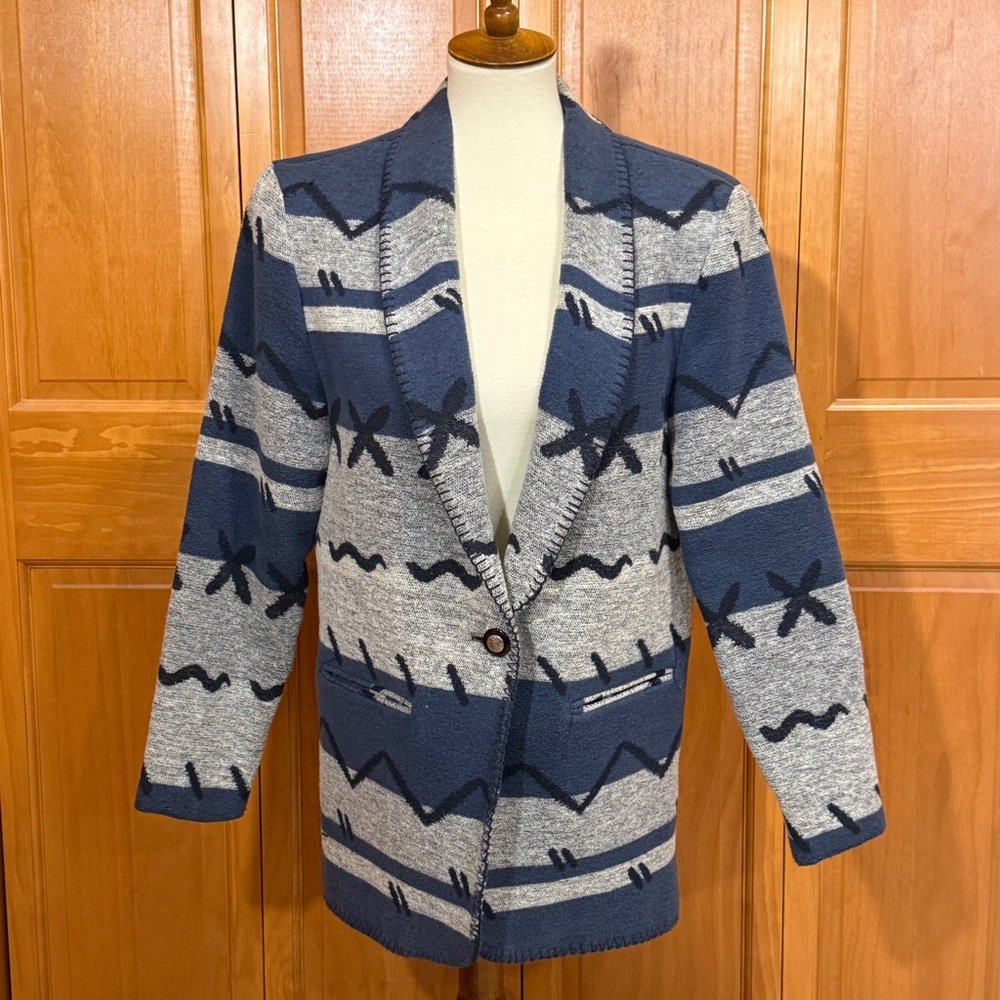 David Paul New York Western Navy and Gray Blanket Blazer